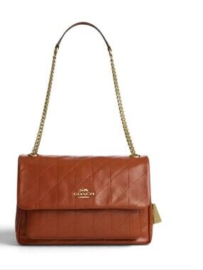 Coach Elodie  Leather Shoulder Bag in Saddle